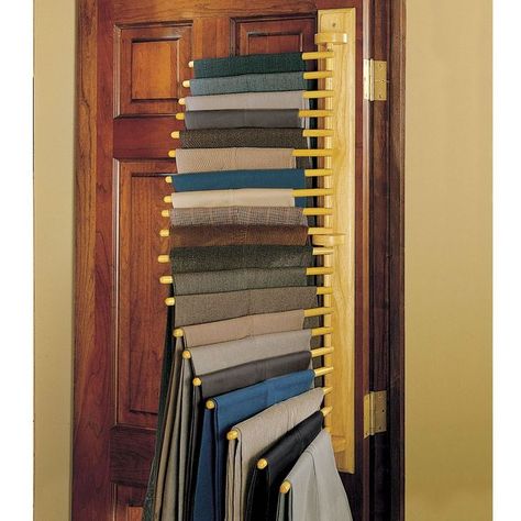 this is just kinda a nice idea, pants rack for saving space Fabric Shop Display, Yoga Mat Rack, Trouser Rack, Bedroom Design Diy, Home Bedroom Design, Pants Hanger, Pants Rack, Hammacher Schlemmer, Hanger Diy