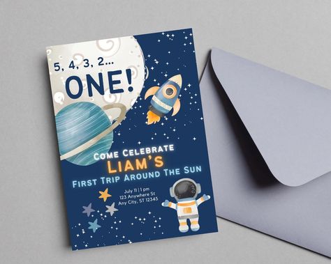 First Trip Around The Sun Invitation, Avengers Theme Birthday, Sun Birthday Party, First Bday, Avengers Theme, Space Birthday Invitation, Sun Birthday, First Trip Around The Sun, Astronaut Birthday