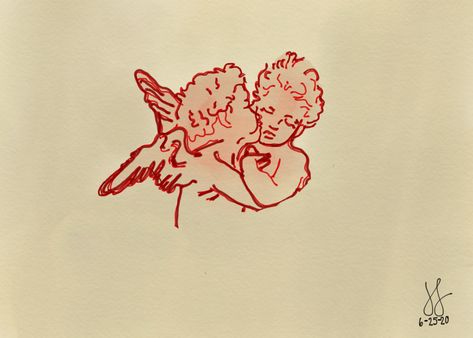 Medieval Angel Tattoo, Curly Tattoo, Cupid Drawing, Cupid Tattoo, Artsy Tattoos, Cherub Tattoo, Handpoke Tattoo, Doodle Tattoo, Tattoo Fails