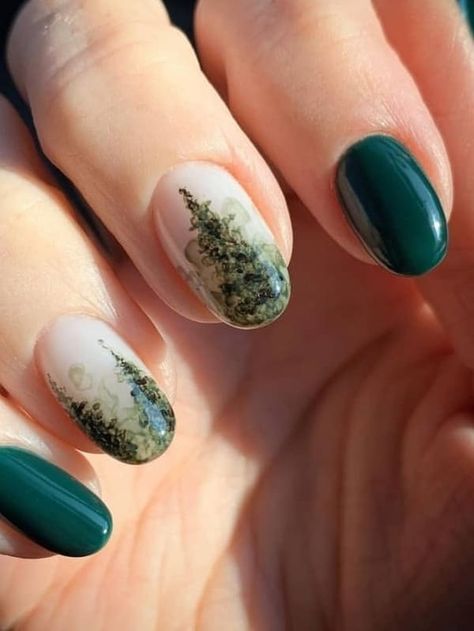 emerald green holiday nails Christmas Tree Nail Designs, Penguin Nails, Winter Nail Ideas, Tree Nail Art, Christmas Tree Nails, Tree Nails, Sweater Nails, Nails Winter, Nail Design Ideas