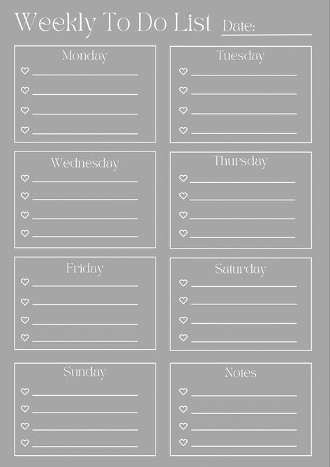 Printable Weekly To Do List Weekly To Do List, Weekly Schedule, To Do List, Remote Work, Budgeting, Turn Ons, Handmade Gift, Grey, Unique Jewelry