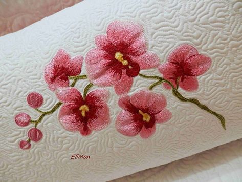 Orchid Embroidery Design, Orchid Embroidery Pattern, Orchid Flower Embroidery, Office Embroidery, Orchid Embroidery, Orchids Painting, Sulaman Pita, Embroidery Ornaments, Beadwork Embroidery