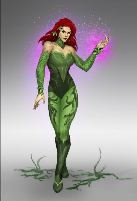 Poison Ivy Concept Art, Plant Hero Costume Design, Poison Ivy Redesign, Plant Superhero Costume, Plant Hero Costume, Female Supervillain, Super Villain Costumes, Poison Ivy Character, Female Cosplay Ideas