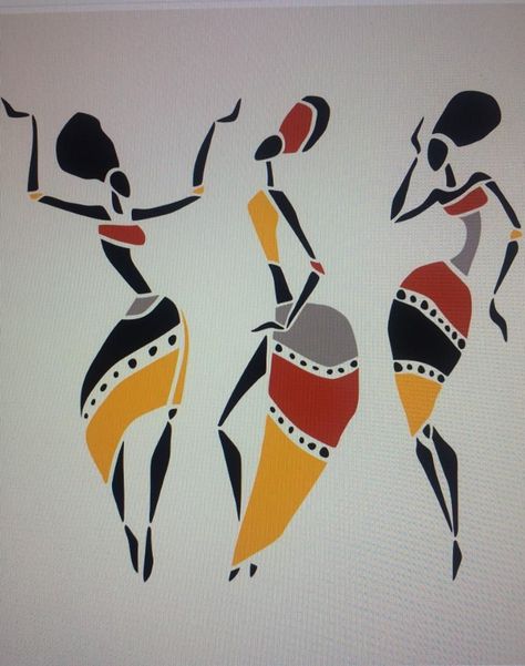 African Ladies Painting, Abstract Art African, African Lady Drawing, Diy African Art, African Art Paintings Abstract, African Lady Painting, Abstract Stencil, Abstract African Art, African Dancing