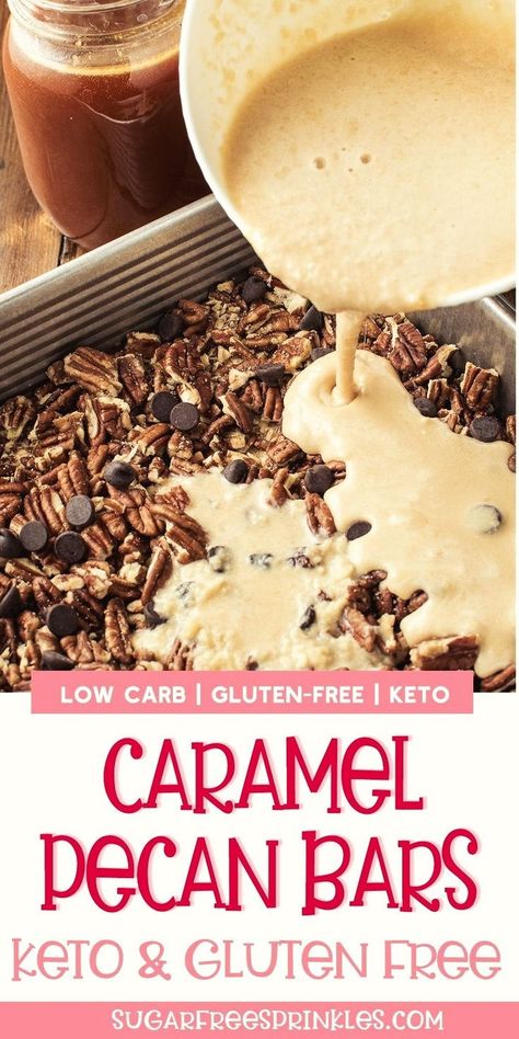 Celebrate the festive season with our delectable keto-friendly Christmas dessert – sugar-free caramel pecan bars! These heavenly treats are not only low in carbs but also gluten-free, ensuring everyone at your holiday gathering can enjoy a scrumptious sweet without worry. Elevate your dessert table with this guilt-free delight that combines the warmth of caramel, the crunch of pecans, and the joy of staying on track with your low-carb lifestyle. Caramel Pecan Bars, Pecan Bars Recipe, Keto Caramel, Gluten Free Pecan, Bars Gluten Free, Low Carb Holiday, Sugar Free Recipes Desserts, Pecan Bars, Caramel Recipes Sauce