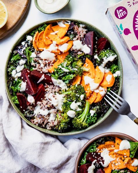 Beet Grain Bowl w/ Tahini Sauce - Love Beets Tahini Rice Bowl, Beet Power Bowl, Roasted Veggie Grain Bowl, Beet Grain Bowl, Sweet Potato Beet Quinoa Bowl, Beet Bowl Recipe, Beet Buddha Bowl, Fall Beet Recipe, Beet Tahini