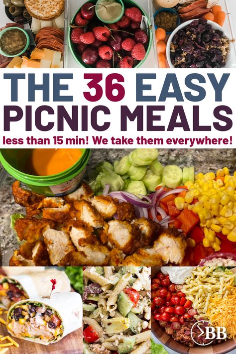 The easiest picnic meals ever. They're quick, easy and they taste amazing! Save yourself time and energy throwing together a simple dinner that everyone will LOVE. Picnic Meal Ideas, Food Ideas List, Eat In The Car, Picnic Meals, Tournament Food, Easy Vacation Meals, Busy Budgeter, Picnic Food Ideas, Easy Picnic Food