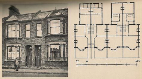 a Vintage 4plex plan. British House Plans, Terraced House Exterior, Victorian House Floor Plans, House Plans Uk, London Terrace House, Victorian Terraced House, Antique Architecture, Victorian House Plans, Victorian Terrace House