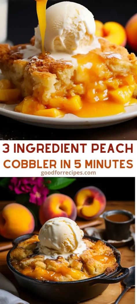 Enjoy a scrumptious 3 ingredient peach cobbler Peach Cobbler in 5 Minutes, it’s like a warm hug on a chilly day Peach Cobbler With Bisquick Recipes, Peach Cobbler Crispy Crust, Best Peach Cobbler Recipe Easy, Easy Peach Cobbler Recipe 4 Ingredients, Bisquick Peach Cobbler Recipe, 3 Ingredient Peach Cobbler, Cobbler With Bisquick, Can Peach Cobbler, Cobbler Peach