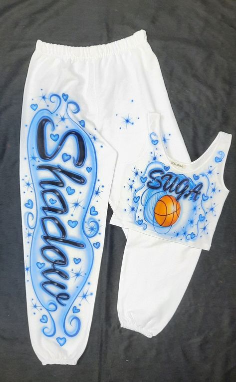 Airbrush Clothing, Airbrush Clothes, Neon 90s, Basketball Sweatpants, Different Lettering Styles, Different Lettering, Airbrush T Shirts, Unique Lettering, Party Tank Top