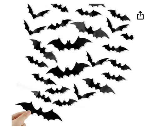 120 bats stickers in 4 sizes,enough adhesive tape 20 x big bats 16 x 4 cm, 20 x medium bats 12 x 3 cm, 20 x small bats 8 x 4 cm 60 x small bats 9 x 2 cm. Halloween bats decorations use upgraded version of glue,good viscosity,not easy to fall off.Bats packed flat. DIY them into different wing angles then tape and stick. Fit any SMOOTH & DRY surface like painted wallglass ile (REMEMBER to CLEAN the dust before applying). Bats Decor, Creepy Home Decor, Bat Decor, Scary Bat, Halloween Party Decor Diy, Bat Decorations, Halloween Bat Decorations, Bat Wall, Diy Wall Decals