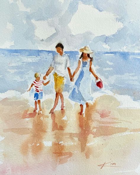 Family Watercolor Painting, Happy Family Painting, Salt Watercolor, Family Watercolor, Watercolor Family, Happy Light, Happy Energy, Family Portrait Painting, Family Artwork