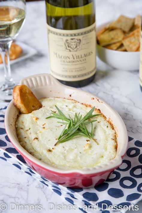 Garlic Herb Baked Goat Cheese Dip - melty, cheesy baked goat cheese dip with lots of garlic and herbs! Pair with a glass of wine and you have the perfect appetizer. Baked Goat Cheese Dip, Spicy Crab Dip, Hot Crab Dip Recipe, Bacon Cheeseburger Dip, Cheesy Corn Dip, Goat Cheese Dip, Goat Cheese Appetizer, Baked Goat Cheese, Spicy Crab