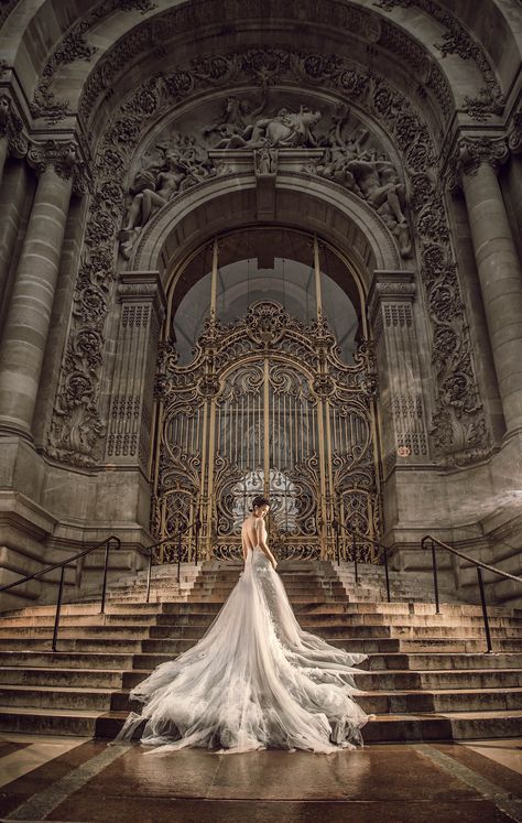 Dramatic bride in tulle and beaded gown in front of historic cathedral, by CM Leung San Francisco City Hall Elopement, Best Wedding Photos, Europe Wedding, Bride Photoshoot, Bridal Studio, Cathedral Wedding, San Francisco City Hall, Studio Portrait, Beaded Gown