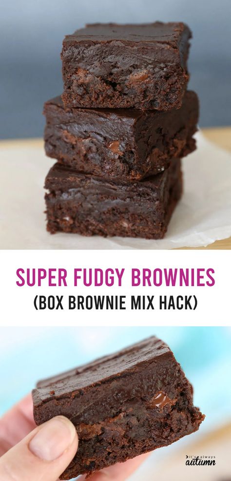 Brownies From A Box, Boxed Brownies Better, Brownie Hacks, Boxed Brownie Recipes, Boxed Brownies, Brownie Mix Recipes, Box Brownies, Fudge Frosting, Baking Cocoa