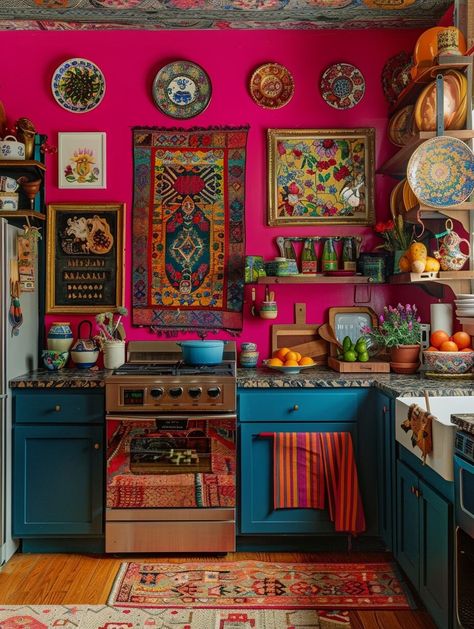 20 Boho Kitchen Ideas That Prove Bohemian Style Is the New Luxury - Home Made Graceful Colorful Eclectic Kitchen, Boho Kitchen Ideas, Makeover Kitchen, Cabinets Makeover, Boho Kitchen Decor, Bohemian Kitchen, Mexican Home Decor, Deco Rose, Budget Kitchen