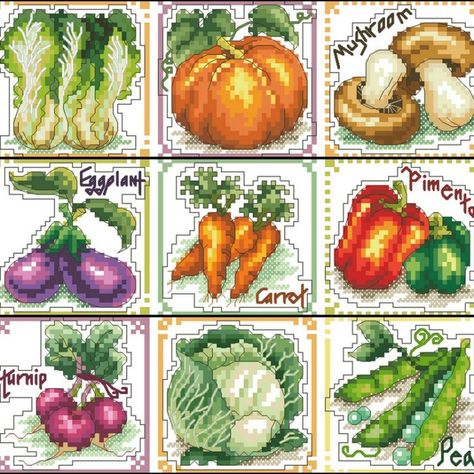 Stitch Rooms, Vegetable Chart, Cross Stitch Numbers, Autumn Cross Stitch Patterns, Cross Stitch Fruit, Cross Stitch Magazines, Cross Stitch Kitchen, Beautiful Cross Stitch Pattern, Stitch Flowers