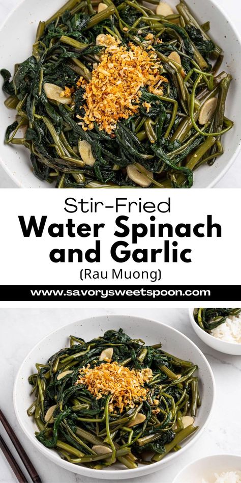 Rau muong xao toi, or stir-fried water spinach with garlic, is the best and easiest Vietnamese side dish known for its vibrant greens, crisp texture, and aromatic garlic infusion. Kangkong Recipe, Water Spinach, Winter Meals, Vegetable Side Dish, Quick Stir Fry, Vegetable Side, Braised Pork, Spinach Recipes, Fried Vegetables