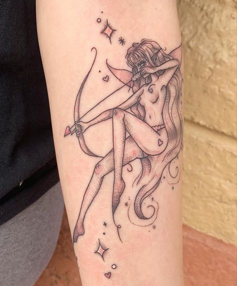 Moon Phase Tattoos, Pet Portrait Tattoos, Pixie Tattoo, Sagittarius Tattoo Designs, Sagittarius Tattoo, Portrait Tattoos, Fairy Tattoo Designs, Sharpie Tattoos, Different Artists