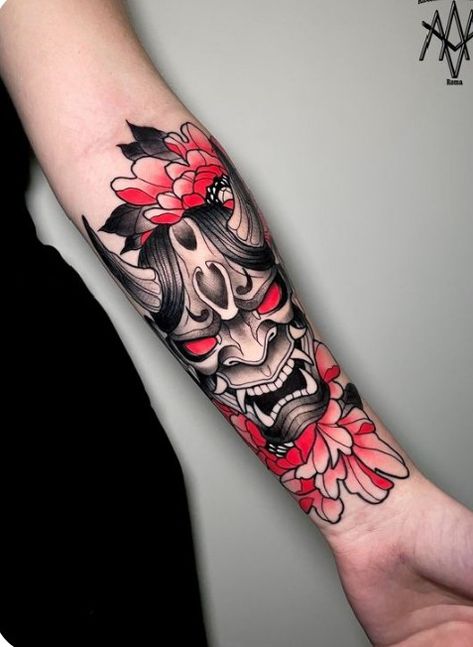 Oni Maske, Japanese Mask Tattoo, Oni Mask Tattoo, Oni Tattoo, Spiderman Tattoo, Hannya Mask Tattoo, Hannya Mask, Dragon Sleeve Tattoos, Full Back Tattoos