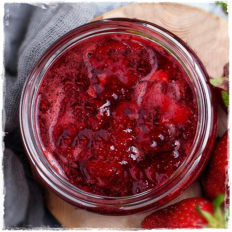 Strawberry Rhubarb Jam Quick and Easy No Pectin Recipe | Planted365 Strawberry Jam Recipe With Pectin, Cherry Rhubarb Jam Recipe, Cherry Rhubarb Jam, Rhubarb Strawberry Jam, Raspberry Rhubarb Jam, Cherry Rhubarb, Rhubarb Juice, Pectin Recipes, Rhubarb Jam Recipes