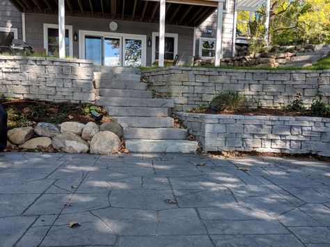 Stamped Concrete: Michigan Landscaping Company Stamped Concrete Colors, Michigan Landscaping, Concrete Retaining Wall, Sloped Backyard Landscaping, Garden Landscaping Diy, Retaining Wall Design, Gazebo On Deck, Glen Arbor, Concrete Retaining Walls