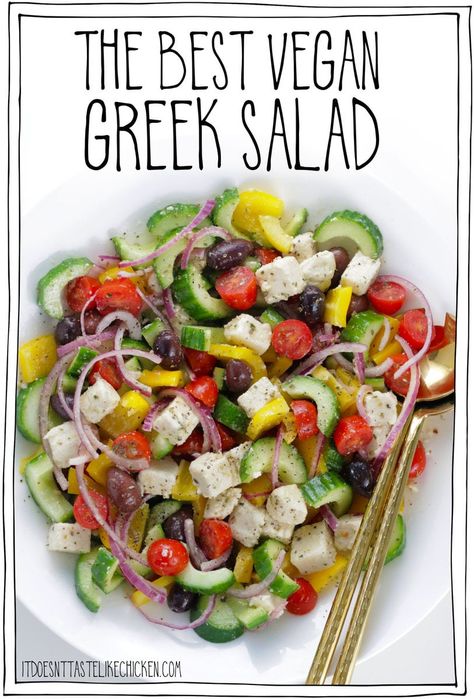 The Best Vegan Greek Salad Vegan Greek Salad, Tofu Feta, Feta Cheese Recipes, Vegan Greek, Greek Salad Dressing, Simple Dressing, Vegan Grilling, Feta Recipes, Greek Salad Recipes