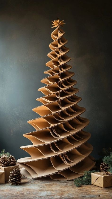 10 Creative Alternative Christmas Tree Ideas for a Unique, Eco-Friendly Holiday — Living Bright Interiors Christmas Tree Made From Boxes, Christmas Tree Made Of Presents, Foam Christmas Trees Diy, Original Christmas Tree Ideas, X Mas Tree Ideas Decoration, Cardboard Christmas Decor, Christmas Cardboard Decorations, Carton Christmas Tree, Paper Tree Decorations