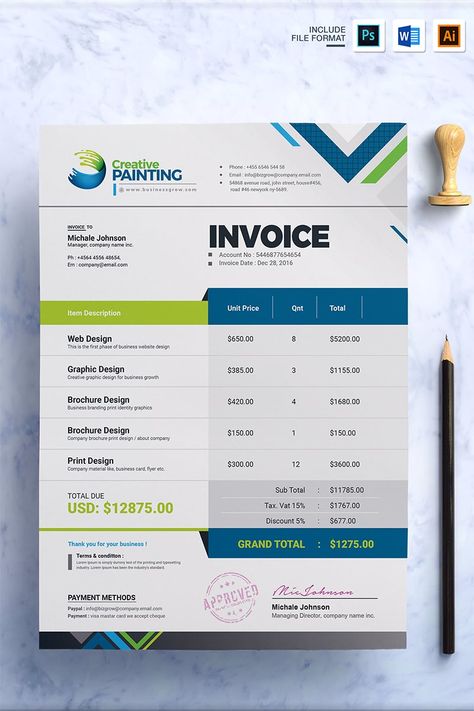 Print Design Brochure, Design Invoice, Company Letterhead Template, Web Design Templates, Invoice Design Template, Company Letterhead, Invoice Design, Business Website Design, Receipt Template