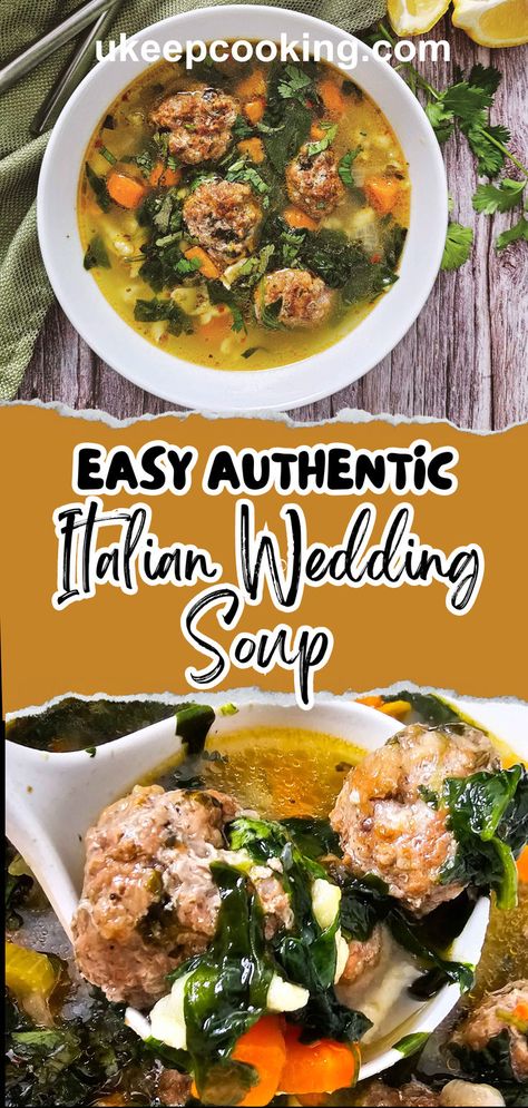 Easy Authentic Italian Wedding Soup is a comforting and healthy dish made with tender meatballs and fresh veggies. This classic Italian soup can be made in the crockpot or Instant Pot for a simple, flavorful meal. Perfect for cozy family dinners! Healthy Wedding Soup, Authentic Italian Wedding, Italian Wedding Soup Authentic, Healthy Meatballs, Tiny Pasta, Healthy Italian, Wedding Soup, Instant Pot Soup Recipes, Italian Soup