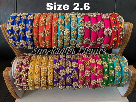 Maggam Bangles Designs, Aari Work Bangles Designs, Maggam Work Bangles Designs, Cloth Bangles, Aari Work Bangles, Aari Bangles, Maggam Work Bangles, Flower Jewellery For Mehndi, Thread Accessories