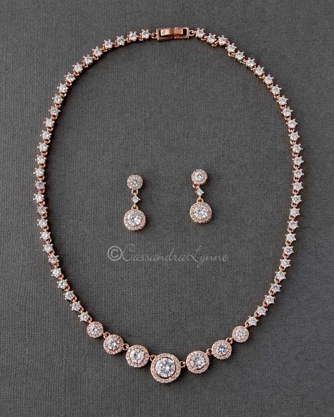 Halo Circles CZ Bridal Necklace and Earrings - Cassandra Lynne Brides Jewelry Ideas Necklace, Gold Quinceanera, Riviera Necklace, Wedding Glam, Polyvore Items, Aesthetic Necklace, Pretty Jewelry Necklaces, Bracelet Tennis, Diamond Necklace Designs