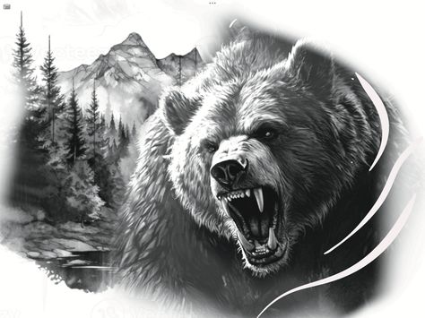 Realistic Bear Tattoo Design, Bear Outline Tattoo, Grizzly Bear Roaring, Grizzly Tattoo, Grizzly Bear Drawing, Grizzly Bear Tattoos, Bear Reference, One Punch Anime, Bear Tattoo Designs