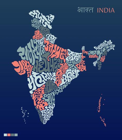 India map lettering with all indian state name in theirs state languages. India map typography. Indian Typography, Map Typography, Map Lettering, Gaming Wallpapers Hd, Language Map, Map Logo, S Logo Design, Map Outline, India Map