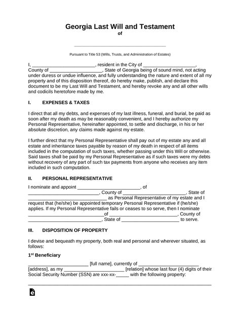 Georgia Last Will and Testament Template Advance Directives, Power Of Attorney Form, Eviction Notice, Promissory Note, Last Will And Testament, Will And Testament, Purchase Agreement, Legal Forms, Lease Agreement