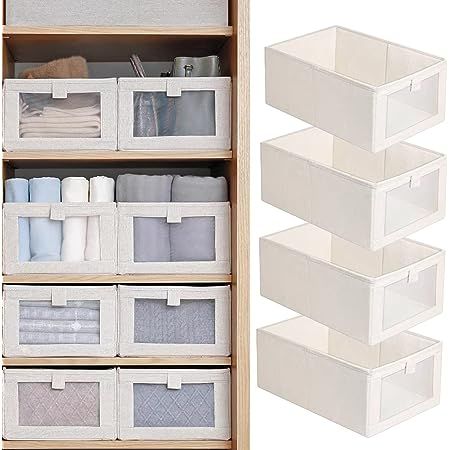 4 Pack Linen Storage Bins, Storage Containers for Organizing Clothing, Jeans, Toys, Books, Shelves, Closet, Wardrobe - Closet Organizers and Storage, Large Storage Boxes Baskets with Window Stairs Organization, Closet Organization Bins, Closet Organizers & Garment Racks, Organiser Son Dressing, Linen Closet Storage, Closet Storage Bins, Clothes Storage Boxes, Úložný Box, Linen Closet Organization