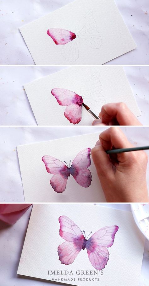 In my new Skillshare class I explain how to mix pinks and then practice them on 4 projects. In this step by step tutorial you can learn how to paint this butterfly in watercolor Paint A Butterfly, Watercolor Step By Step, Watercolour Tutorial, Butterflies Blue, Watercolor Butterflies, Watercolor Paintings Of Animals, Butterfly Art Painting, Step By Step Watercolor, Learn Watercolor