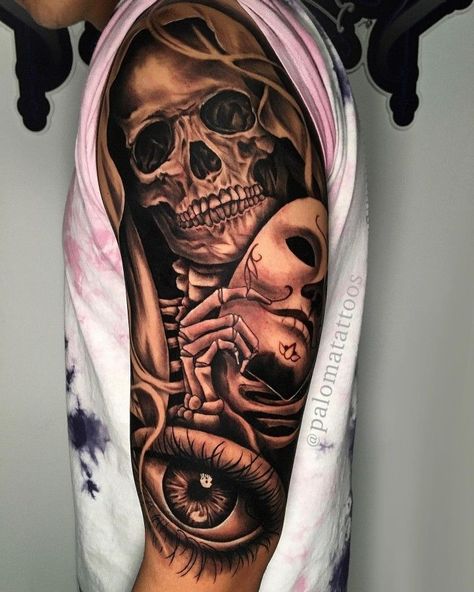 Candy Skull Tattoo For Men, Skull Couple Tattoo, Candy Skull Tattoo, Arm Tattoos Drawing, Hand Tattoo Designs, Skull Rose Tattoos, Catrina Tattoo, Skull Girl Tattoo, Skull Sleeve Tattoos