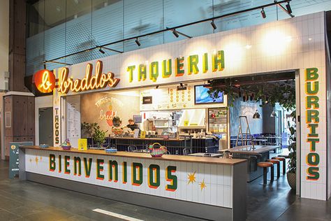 Taqueria Design, Burger Restaurant Design, Tacos To Go, Mexican Burger, Mexican Restaurant Design, Mexican Restaurant Decor, Taco Restaurant, Taco Shop, Small Cafe Design