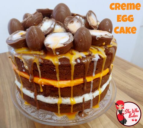 Creme Egg Cake Easter Recipe - She Who Bakes Cadbury Creme Egg Cake, Mini Egg Cake, Creme Egg Cake, Bunny Bites, Birthday Cake Sprinkles, Chocolate Drizzle Cake, Chocolate Explosion Cake, Easter Cupcake Recipes, Mini Eggs Cake