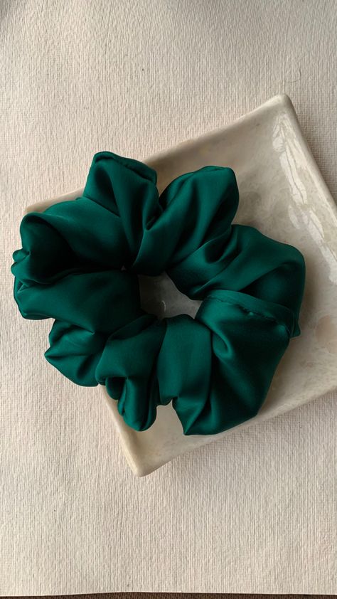 Xxl satin scrunchie in the shade teal green. Perfect for styling a messy bun & a high/low ponytail High Low Ponytail, Satin Accessories, Green Scrunchie, A Messy Bun, Satin Scrunchies, 2025 Vision, Low Ponytail, The Shade, Messy Bun