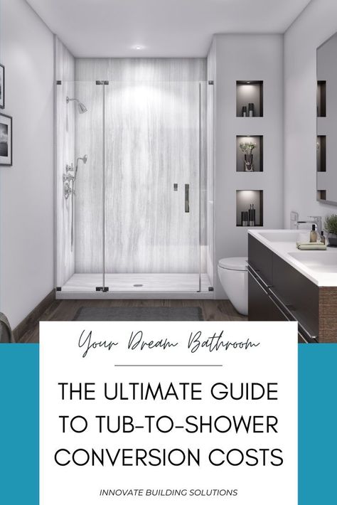 Planning a bathroom renovation soon? Get the financial lowdown on changing your tub to a shower and make informed decisions. Click the link to learn more! | Innovate Building Solutions | Cleveland Bathroom Remodel | Design Ideas | Bathroom Remodeling DIY Tub Shower Conversion Ideas, Replacing Tub With Walk In Shower Ideas, Double Wide Shower Remodel, Tub Into Shower Conversion, Replacing Tub With Walk In Shower Diy, Diy Walk In Shower On A Budget, Tub To Shower Conversion Ideas, Replace Tub With Shower, Bathtub To Shower Conversion