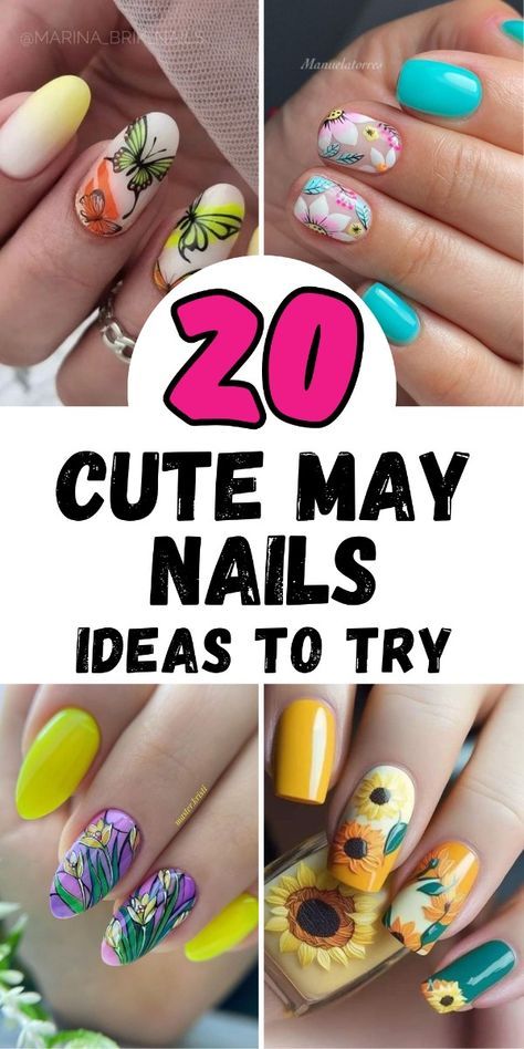 Cute May nails bring 20 exciting designs to try this spring, combining elegance with 2024 trends. Whether you’re looking for short, simple designs or trendy acrylics, these ideas are perfect. Get inspired with a range of colors from light pink to black French, ideal for any springtime celebration. Nails For May 2024, Fun Spring Nails 2024, May 2024 Nails, Spring Nail Art 2024, Cute May Nails, Trendy Acrylics, May Nail Designs, Acrylic Or Gel Nails, Almond Acrylic