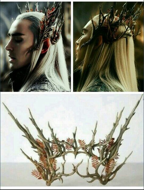 Elvish Crown, Thranduil Tattoo, Elven Crown Men, Elven Crown Aesthetic, Elven Tattoo, Thranduil Crown, Twig Crown, Gold Elven Crown, Elven Hairstyles