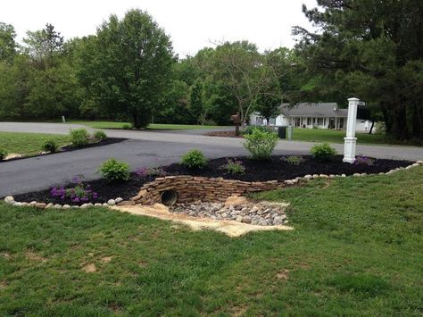 Driveway Culvert Landscaping, Culvert Landscaping Ideas, Culverts Ideas, Driveway Culvert, Landscaping Driveway, Landscaping Entrance, Circle Driveway, Driveway Entrance Landscaping, Driveway Entrance