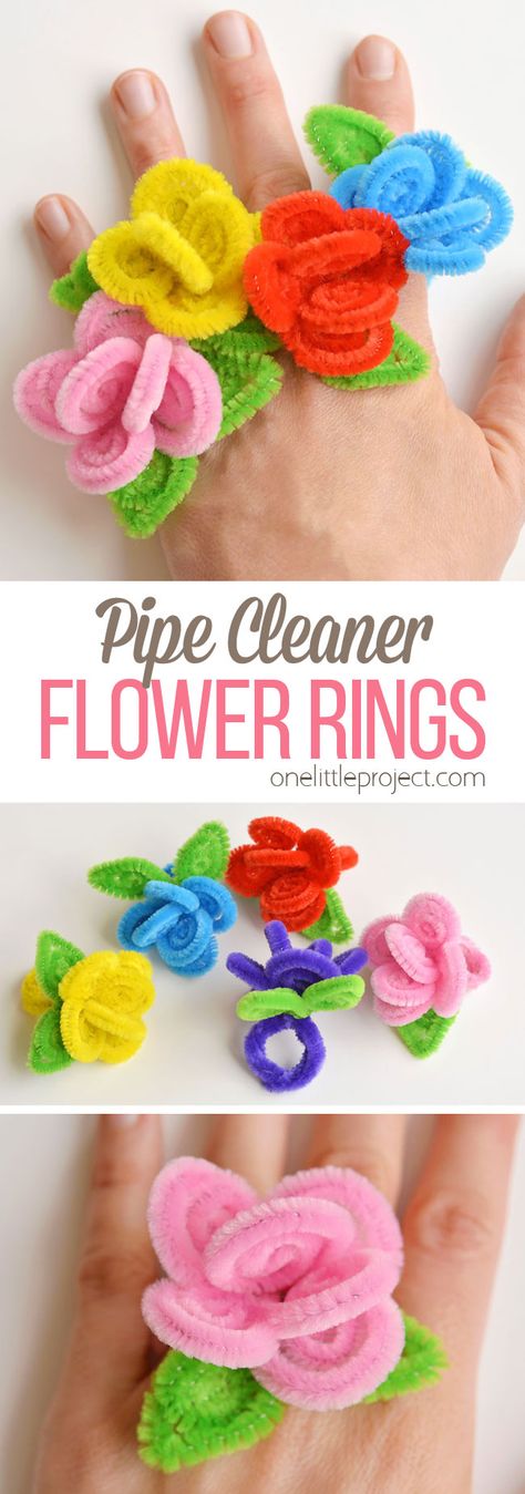 These pipe cleaner flower rings are so SIMPLE to make and they look so pretty! This is such a fun pipe cleaner craft and a great craft for kids as well as adults. Each ring takes about 5 minutes to make and you only need pipe cleaners. What a fun and easy way to make homemade jewelry! What To Make With Pipe Cleaners, Pipe Cleaner Rings, Rose Rings, Diy Paper Art, Clean Flowers, Pipe Cleaner Flowers, Diy Barn, Crafts For Teens To Make, Flower Rings