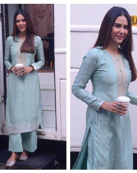 Sonam Bajwa Suits Salwar Kameez, Sonam Bajwa Suits, Indian Fashion Modern, Sonam Bajwa, Plain Suit, Party Dresses With Sleeves, Red Bridal Dress, Kameez Designs, Pakistani Dresses Casual