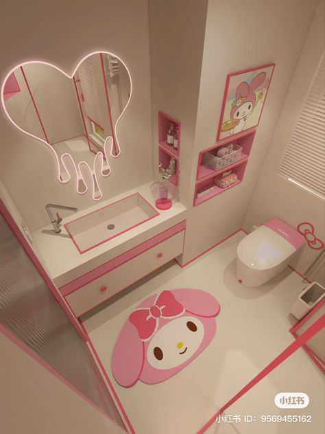 Sanrio Room Ideas, Sanrio Bedroom, Girls Bathroom Decor, Y2k Tumblr, Hello Kitty Bathroom, Cute Bathroom Ideas, Hello Kitty Room Decor, Smart Home Design, Girly Room