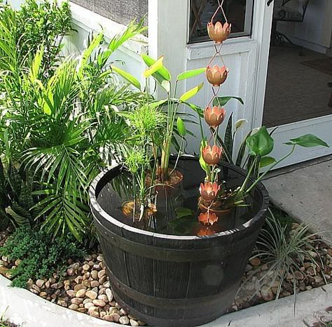 How to Make a Rain Chain Water Feature Rain Chain Water Feature, Make A Rain Chain, How To Make A Rain Chain, Rain Garden Design, Copper Rain Chains, Rain Chains, Backyard Water Feature, Water Collection, Rain Chain