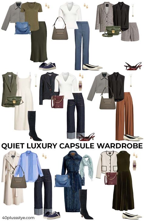 Capsule Wardrobe With Dresses, Quiet Luxury Casual Outfit, Quiet Luxury Winter Outfit, Classy Capsule Wardrobe, Luxury Capsule Wardrobe, Petite Capsule Wardrobe, Quiet Luxury Style, Quiet Luxury Aesthetic, Style Capsule Wardrobe